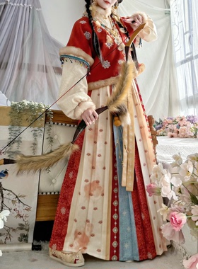 芳华庭原创【锦瑟华事】汉服女冬季加厚异域风拜年服唐制日常套装