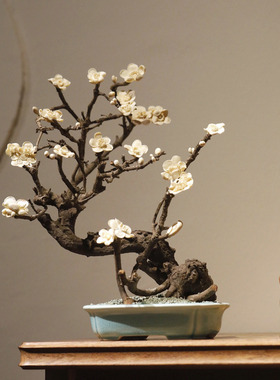 猛犸枯木寒枝报春盆景工艺摆件