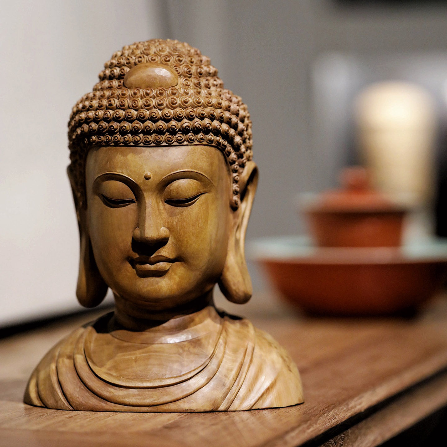 九鲤老山檀佛首佛像雕像室内玄关家居文玩摆件收藏品