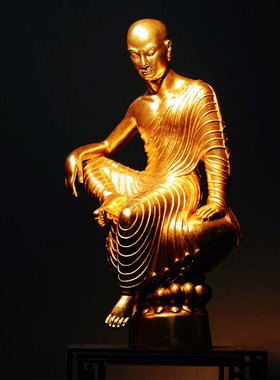 缅甸柚木金箔鸠摩罗什佛像雕像