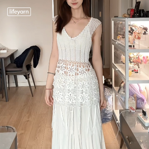 【达人合作款】lifeyarn春语橘夏5号蕾丝线钩织吊带背心材料包