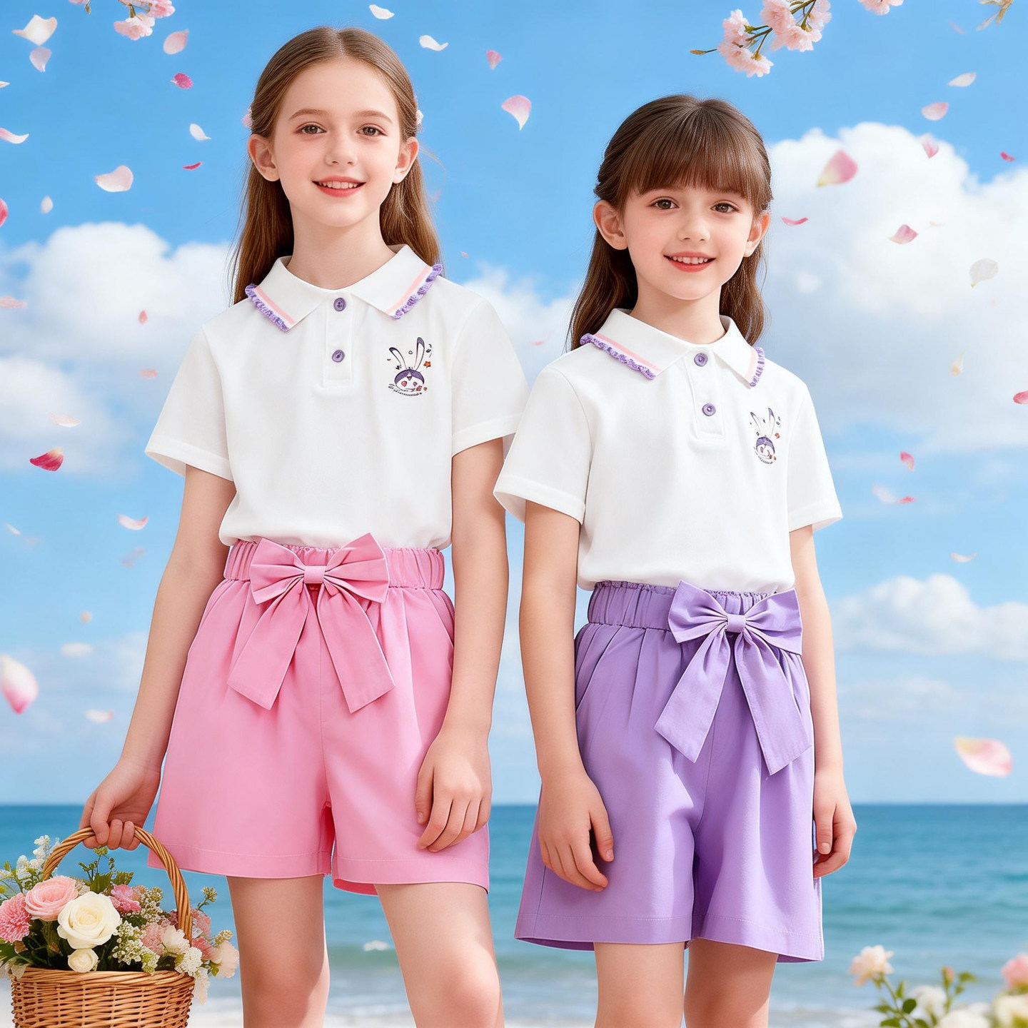 女童夏季POLO衫套装2026新款休闲短袖儿童夏装时尚短裤运动两件套