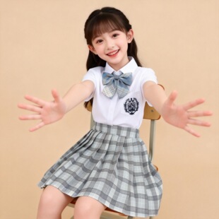 儿童jk制服裙正版夏装学院风套装10岁小学生百褶裙女童两件套12岁