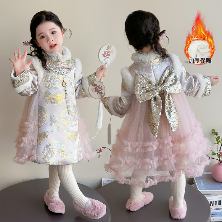 女童中国风旗袍裙冬装