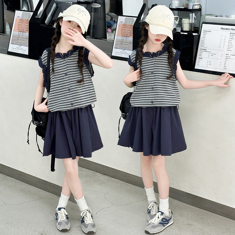 女童夏季套装2026新款儿童洋气时髦背心短裙裤两件套女大童夏装潮