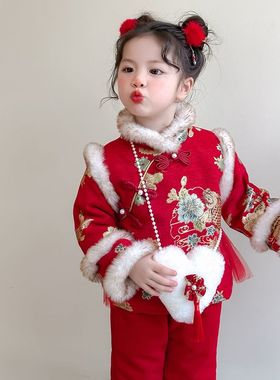 女童拜年服冬装红色汉服儿童冬季国风喜庆新中式宝宝过年新年衣服