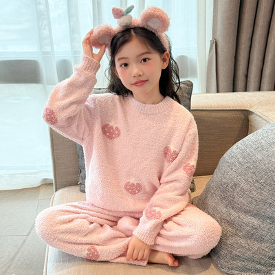 儿童睡衣女童法兰绒家居服套装