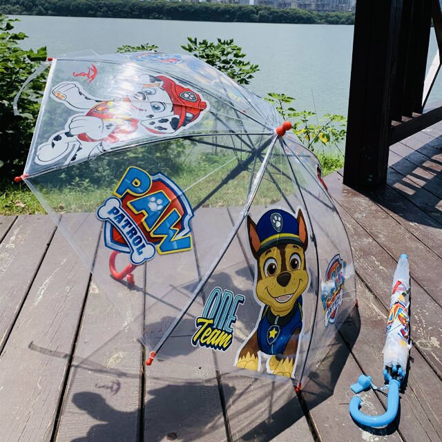 儿童雨伞汪汪队透明长柄卡通可爱带口哨超轻自动幼儿园小孩网红