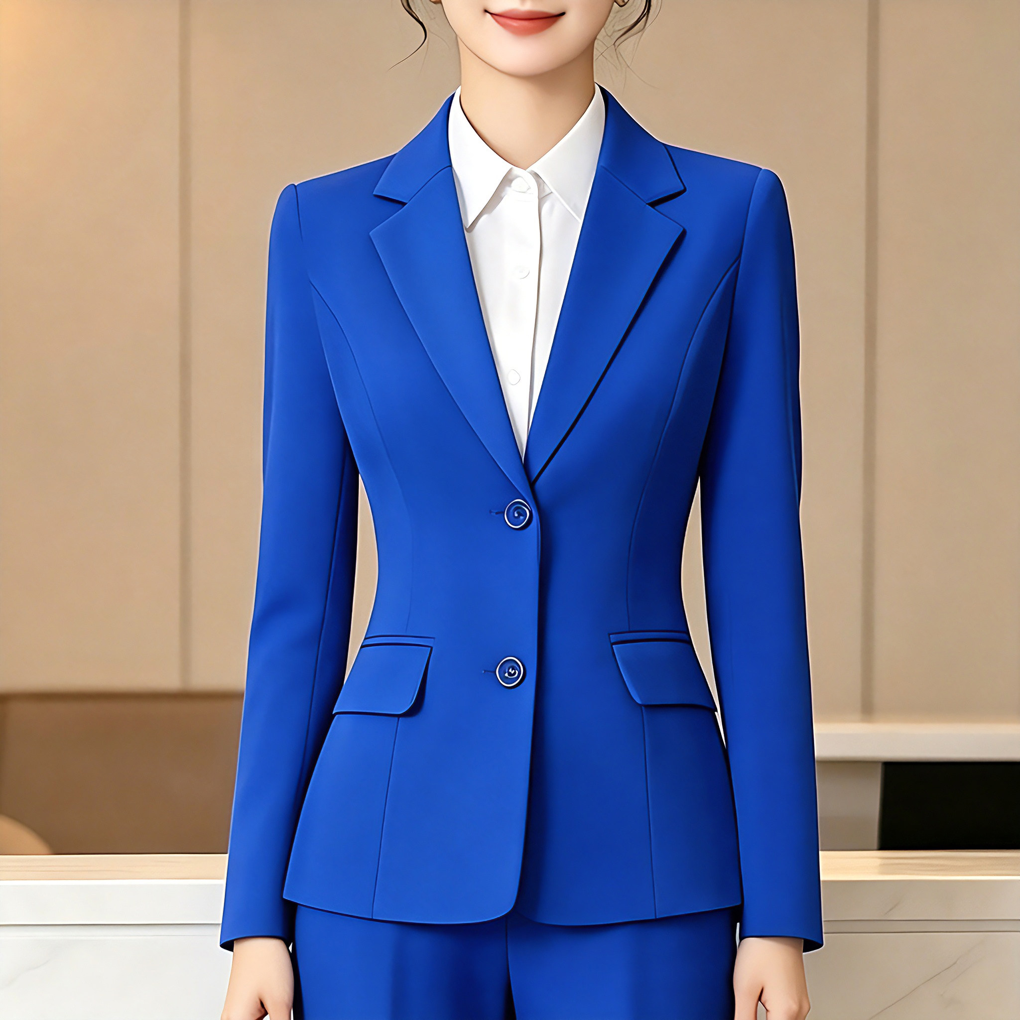 宝蓝色小西装外套女春秋款气质修身显示百搭单件中年女士西服上衣