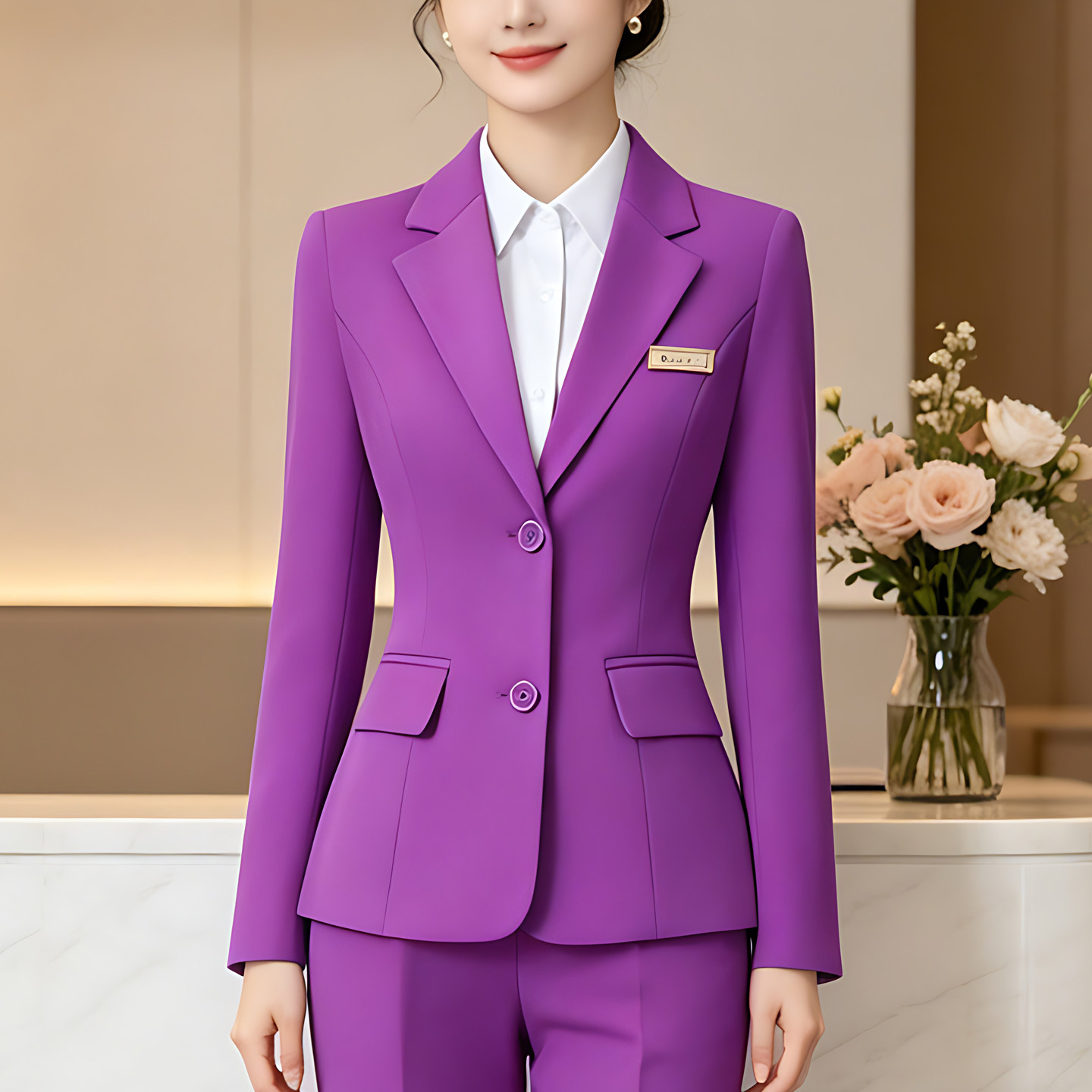 紫色小西装外套女春秋长袖修身显瘦收腰百搭单件中年女士西服上衣