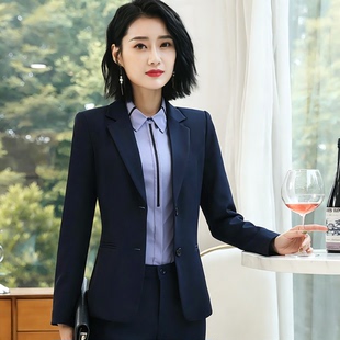 深蓝色西装外套女短款春秋职业装女装正装中年女士西服上衣工作服