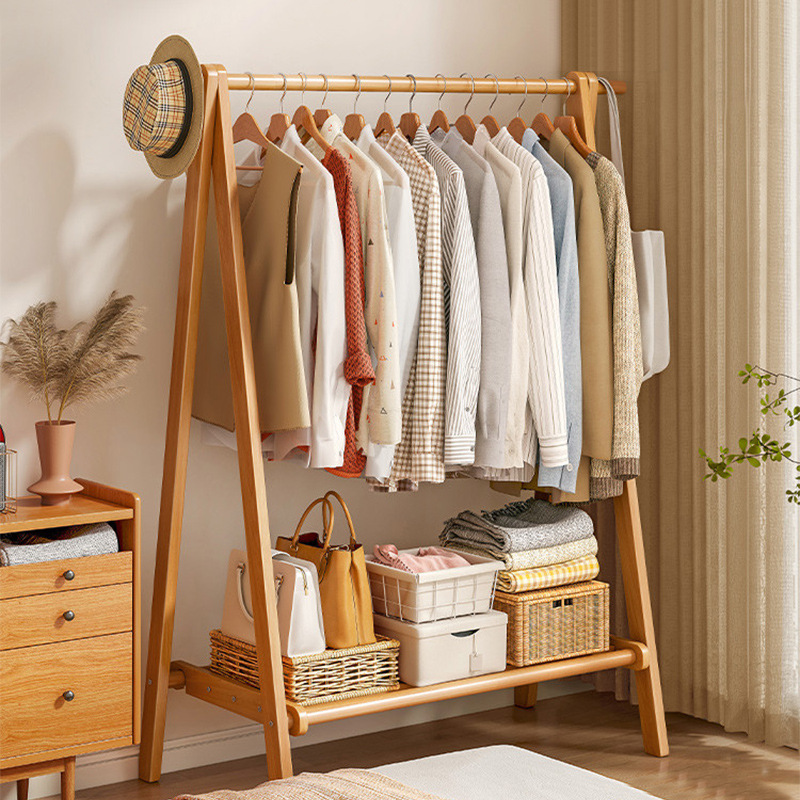 实木衣架落地卧室家用挂衣架现代简约室内衣帽架简易晾挂衣服架子