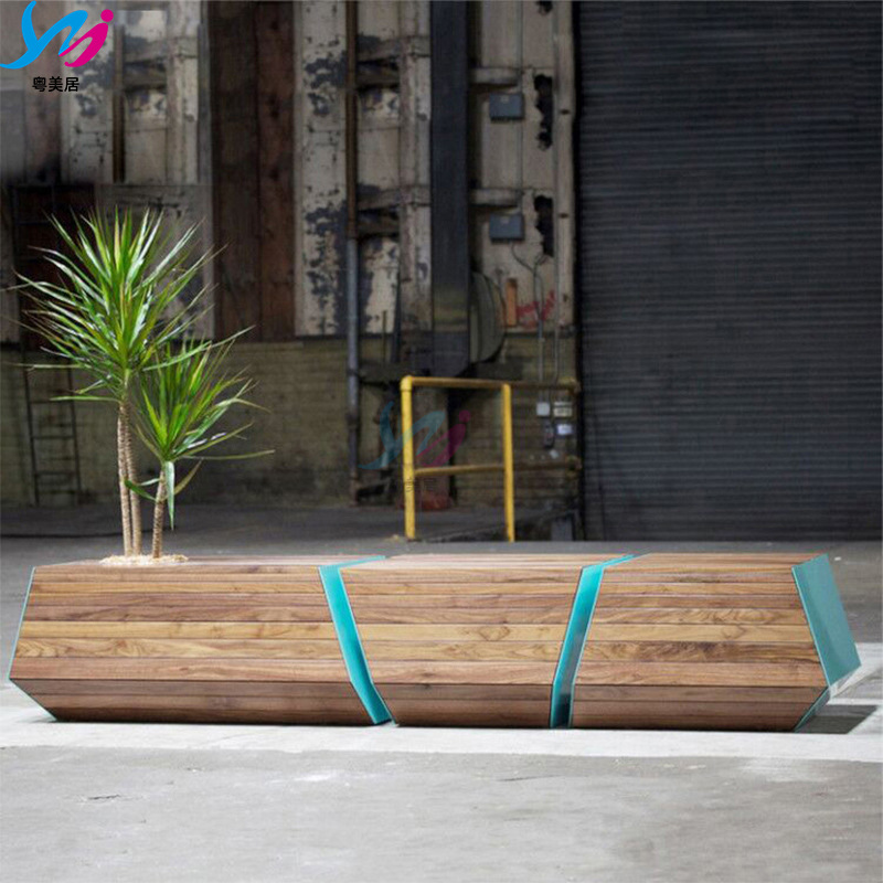 玻璃钢休闲座椅仿木纹时尚长条拼接凳商场户外休息椅美陈摆件厂家