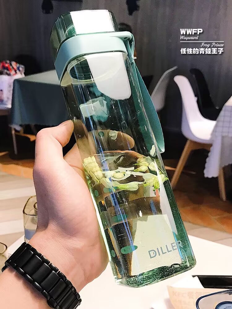 创意方形杯子便携学生随手杯小清新耐热简约耐摔带盖网红水杯透明