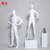 橱窗高档模特展示架男女全身运动模特道具羽毛球扣球展示假人架子