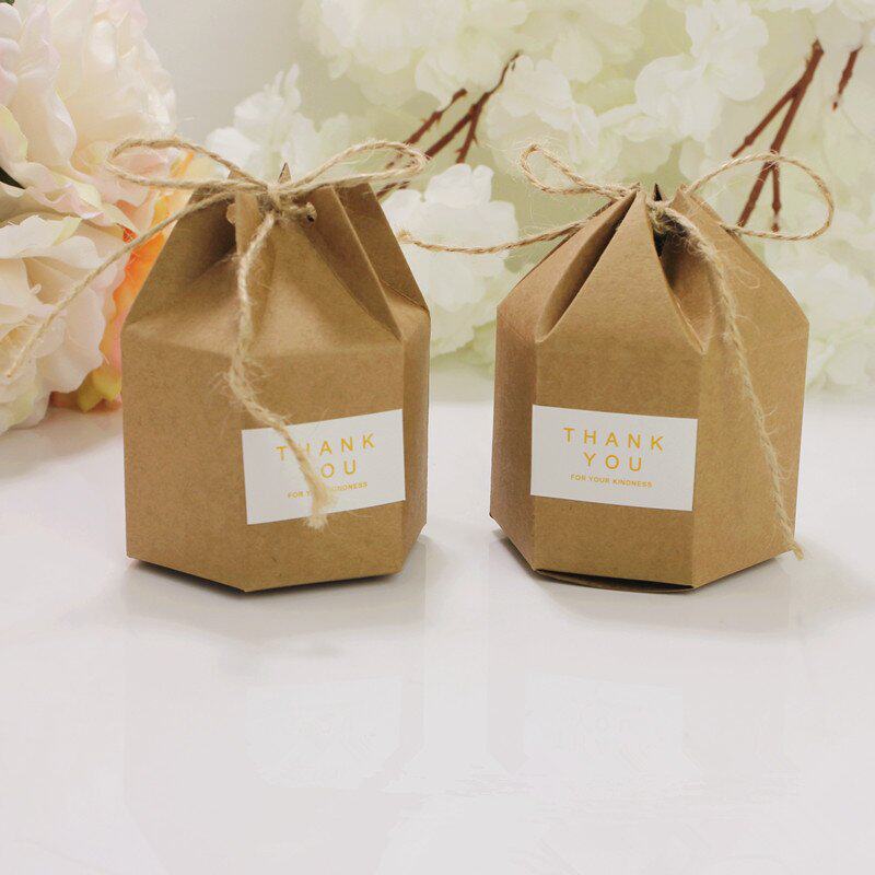 100pcscreativekraftpapercandygiftboxeslanternhexagon