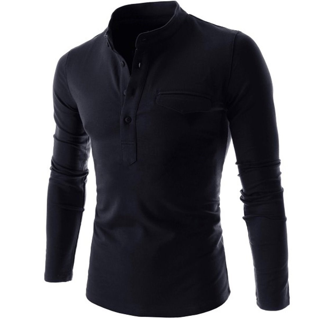 In the spring and autumn of 2018, the new solid color long sleeve vertical cardigan stand collar gentleman bottoming shirt and long sleeve polo shirt are in fashion