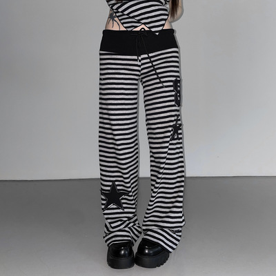 Lazy style loose striped pants慵懒风宽松休闲条纹裤舒适长裤女