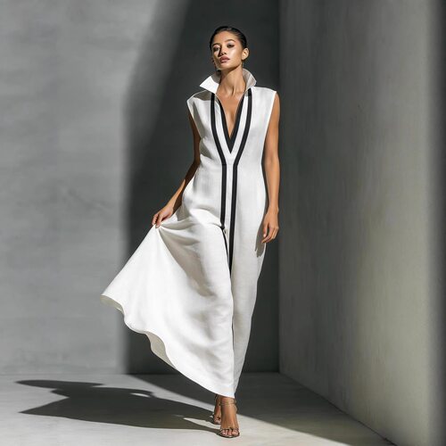color-block dress2026新款欧美夏季女气质性感v领撞色休闲连衣裙