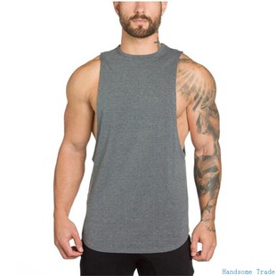vest tanktop男低叉背心健身无袖 Fitness gym 纯棉Shirts Man Men