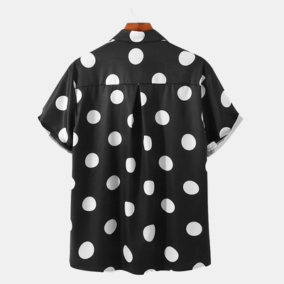 Summer Men Shirt Polka Dot Print Streetwear Lapel Men Clothi