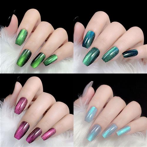 Nails DIY Cat Eye Long Ballerina Nail Tips Crystal