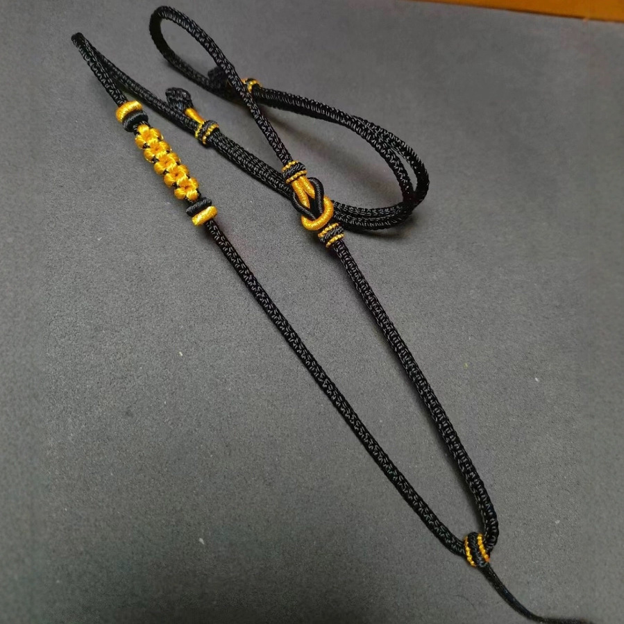 全手工编织莫相离结挂坠项链绳黄金玉坠桃花吊坠挂绳可调节黑金绳