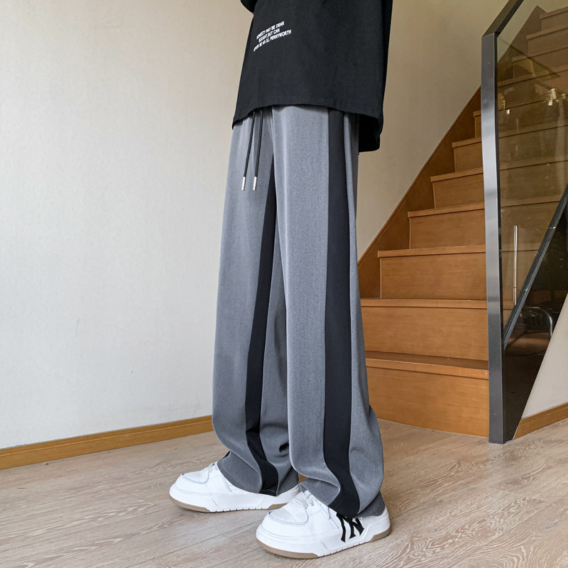 撞色拼接黑色裤子男款2024年春季潮牌oversize休闲西裤高街直筒裤,男装休闲裤,星座1401-2