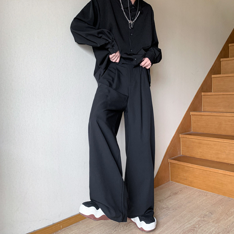 男式垂感西裤男春季潮牌宽松直筒阔腿山本裤cleanfit拖地西装裤子,男装西服套装,星座1401-2