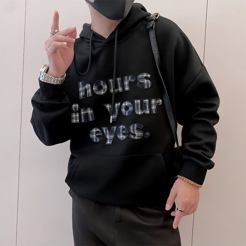 Y336/P78控108秋季痞帅小伙双层领连帽卫衣美式字母长袖打底黑首,男装T恤,星座305B