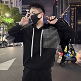 Y337/P78控108秋季痞帅小伙小众设计做旧连帽拼接卫衣男长袖黑首，男装卫衣，星座305B