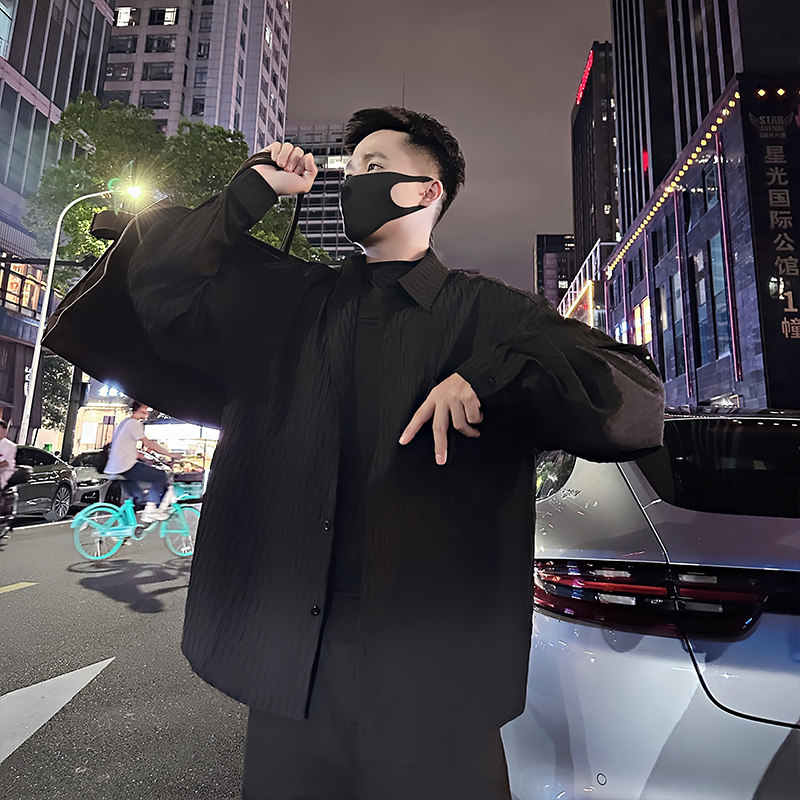 S101/P58控78 春秋季肌理感通勤长袖衬衫轻奢韩系百搭外套男黑首1图片