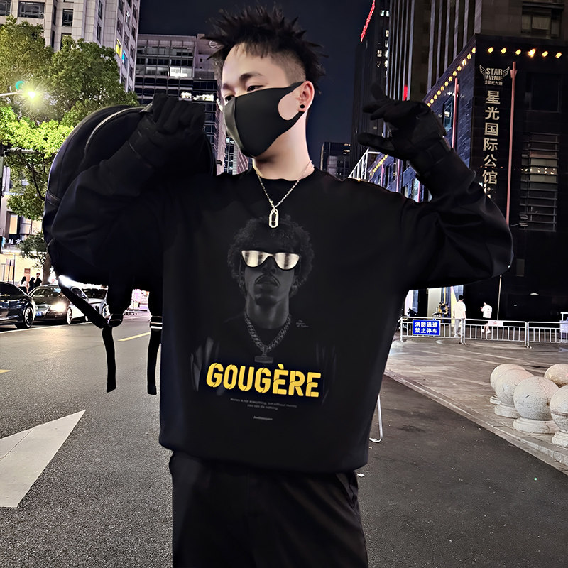 Y339/P58控78秋季痞帅小伙潮牌烫钻印花镭射男士时尚卫衣长袖黑首,男装卫衣,星座305B
