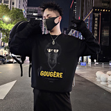 Y339/P58控78秋季痞帅小伙潮牌烫钻印花镭射男士时尚卫衣长袖黑首，男装卫衣，星座305B