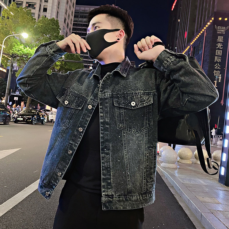 JK273/P115控155秋季美式烫钻渐变牛仔外套轻奢时尚男装夹克蓝首1,男装工装外套,星座305B