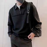 Y342/特P68控98秋季痞帅小伙半高领假两件翻领轻奢长袖卫衣男黑首，男装卫衣，星座305B