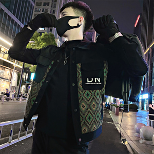 JK92/P138控178 秋季社会小伙拼接翻领刺绣皮夹克外套潮男黑首1图片