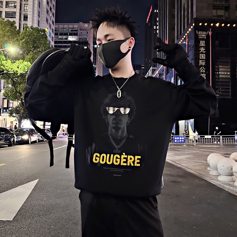 Y339/P58控78秋季痞帅小伙潮牌烫钻印花镭射男士时尚卫衣长袖黑首,男装卫衣,星座305B