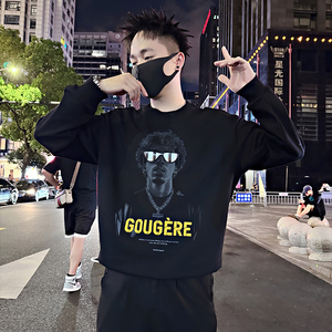Y339/P58控78秋季痞帅小伙潮牌烫钻印花镭射男士时尚卫衣长袖黑首，男装卫衣，星座305B