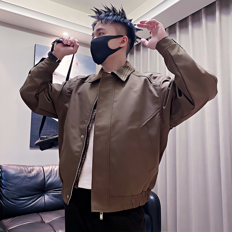 JK319/P128控168秋季小伙古着假两件格纹拼接棒球夹克外套男黑首1，男装夹克，星座305B