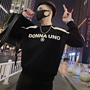 Y30/特P58控78 秋社会小伙设计款美式拼接设计字母卫衣男黑首1图片