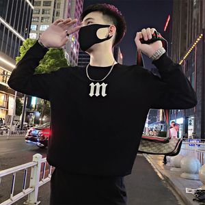 Y10/特P68控98秋季社会小伙休闲百搭刺绣印花工艺长袖卫衣男黑首1图片
