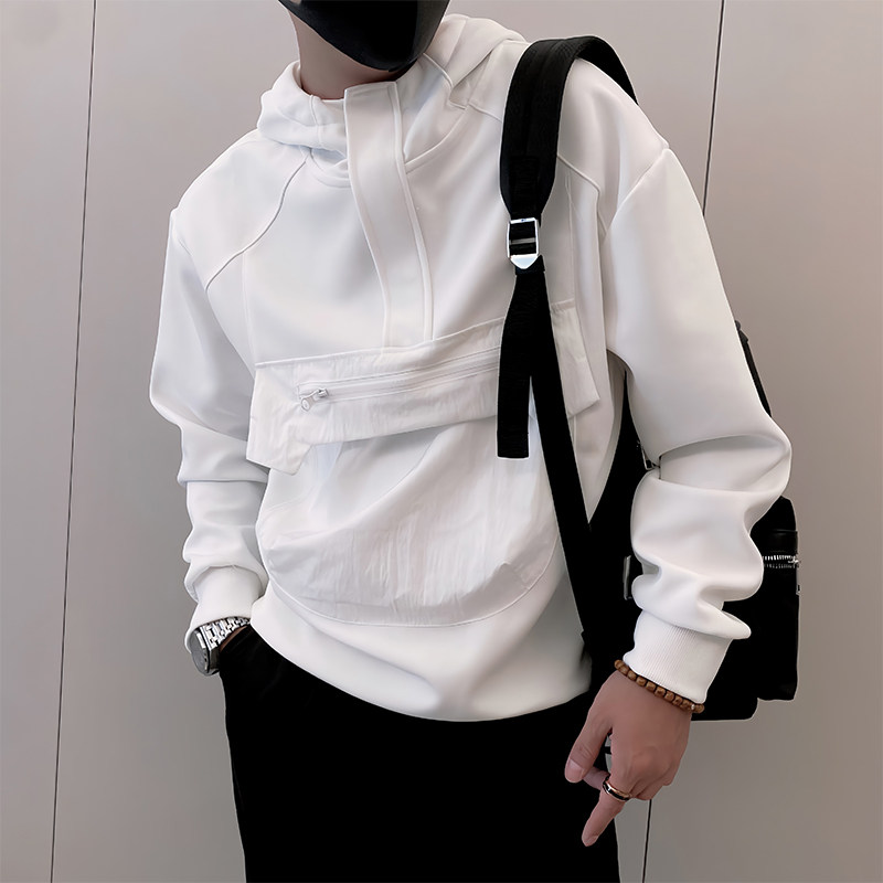 Y335/特P68控98秋季痞帅小伙连帽设计工装立体口袋高级感卫衣白首,男装工装外套,星座305B