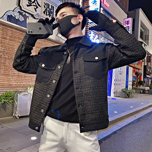 JK03/P118控158 2025秋社会小伙小香风拼料夹克痞帅外套男黑首1图片