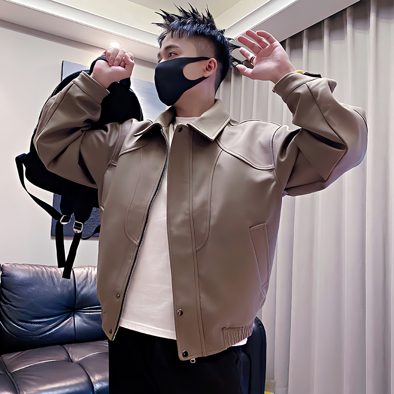 JK315/P138控178秋季小伙美拉德毛呢宽松机车夹克外套男卡其首1，男装夹克，星座305B
