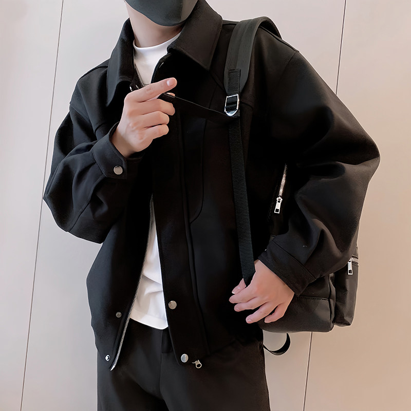 JK315/P138控178秋季小伙复古美拉德毛呢宽松机车夹克外套男黑首1,男装夹克,星座305B
