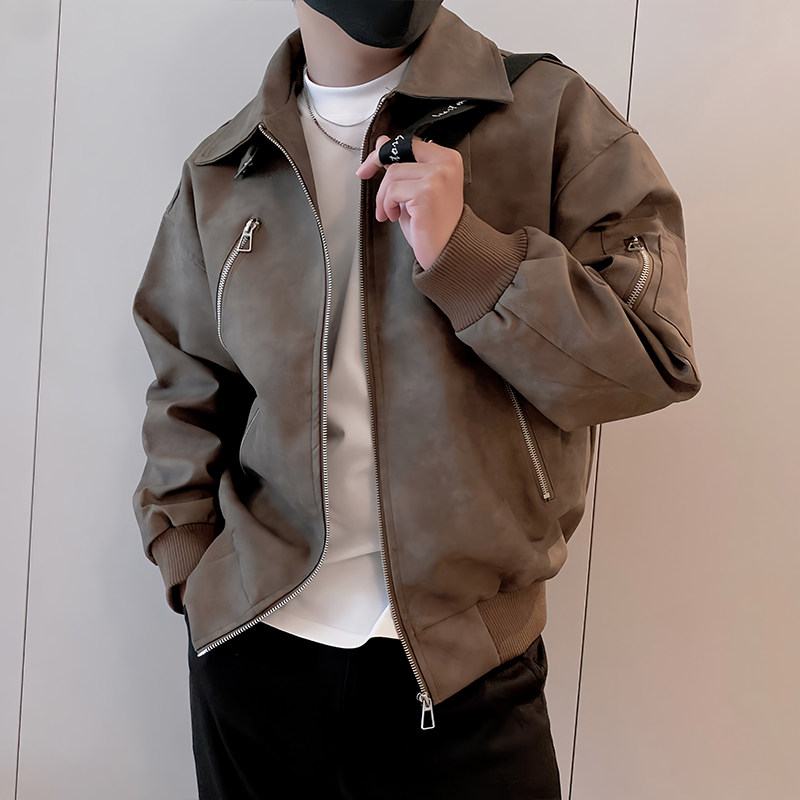JK316/P118控158秋季小伙pu皮防水翻领长拉链设计夹克外套男咖首1,男装夹克,星座305B