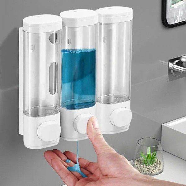 3 Heads Soap Dispenser Wall-mount Shower Bath Shampoo