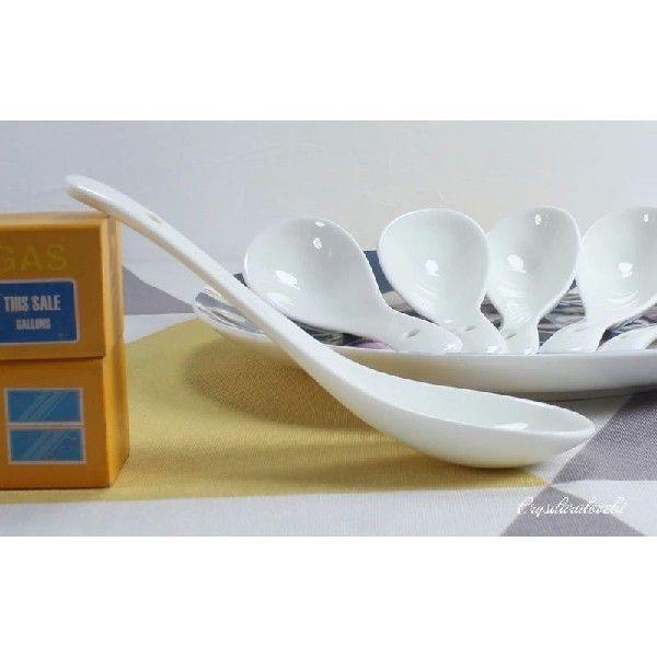 6pcs /set, White Bone China Soup Spoon, Ceramic Table