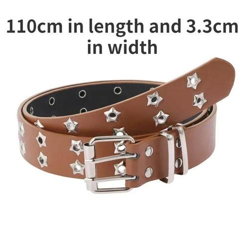 Women y2k Star Eye Rivet Belt Double Row Hole Belt Punk Wais